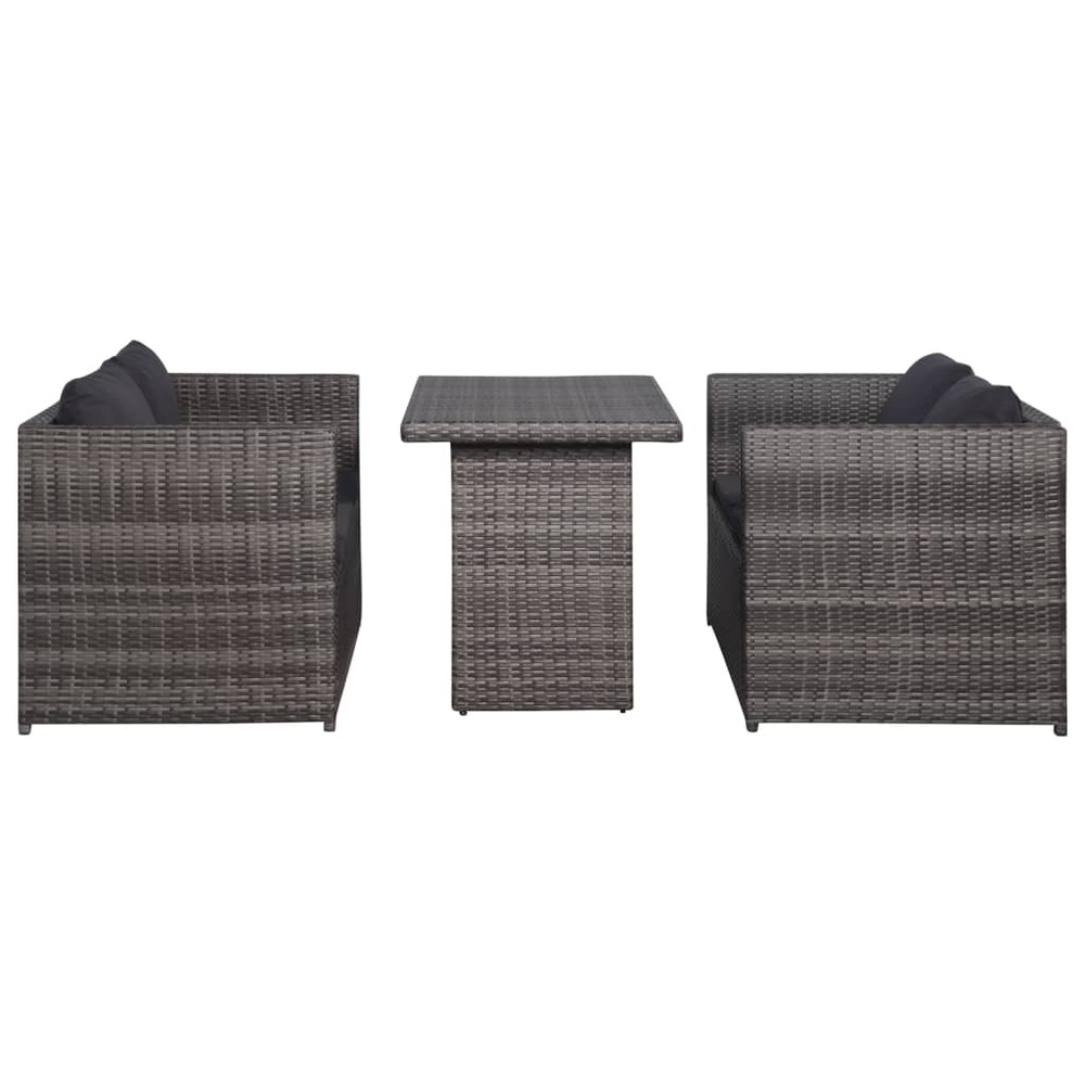 Ensemble de bistro 3 pcs avec coussins gris résine tressée