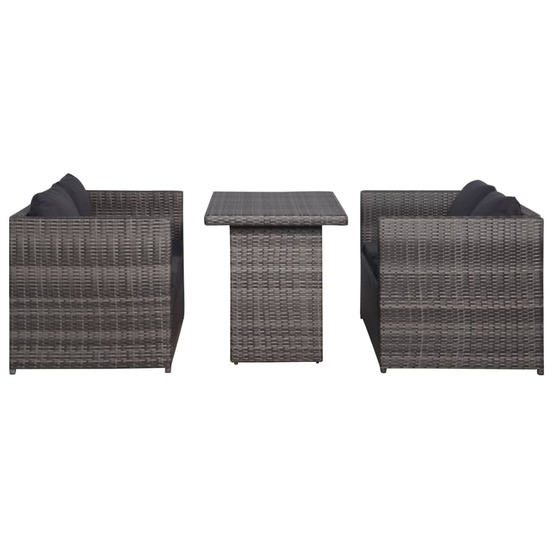 Ensemble de bistro 3 pcs avec coussins gris résine tressée