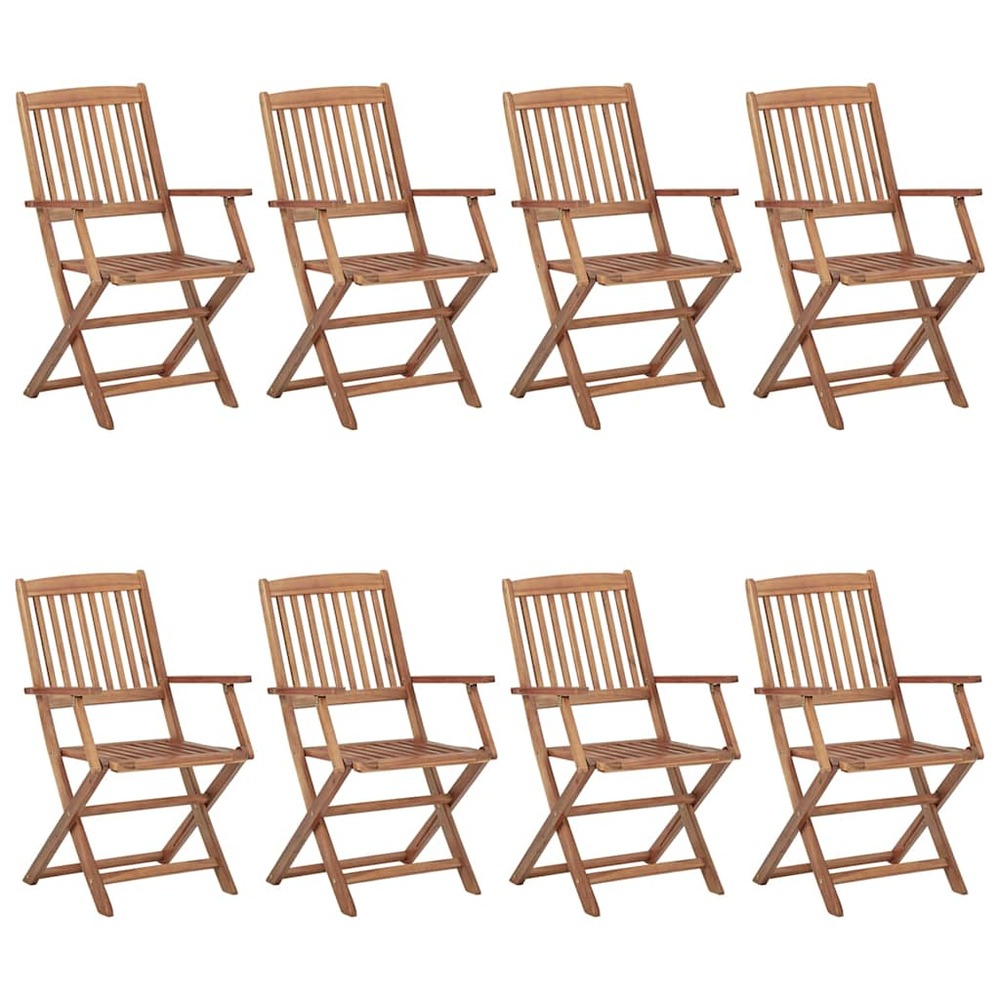 Chaises pliables de jardin lot de 8 avec coussins bois d'acacia