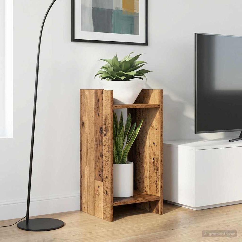 Lot 2 supports plante bois ingénierie pour intérieur 2 étagères 30x30x60cm bois ancien - comfortxl outdoor living