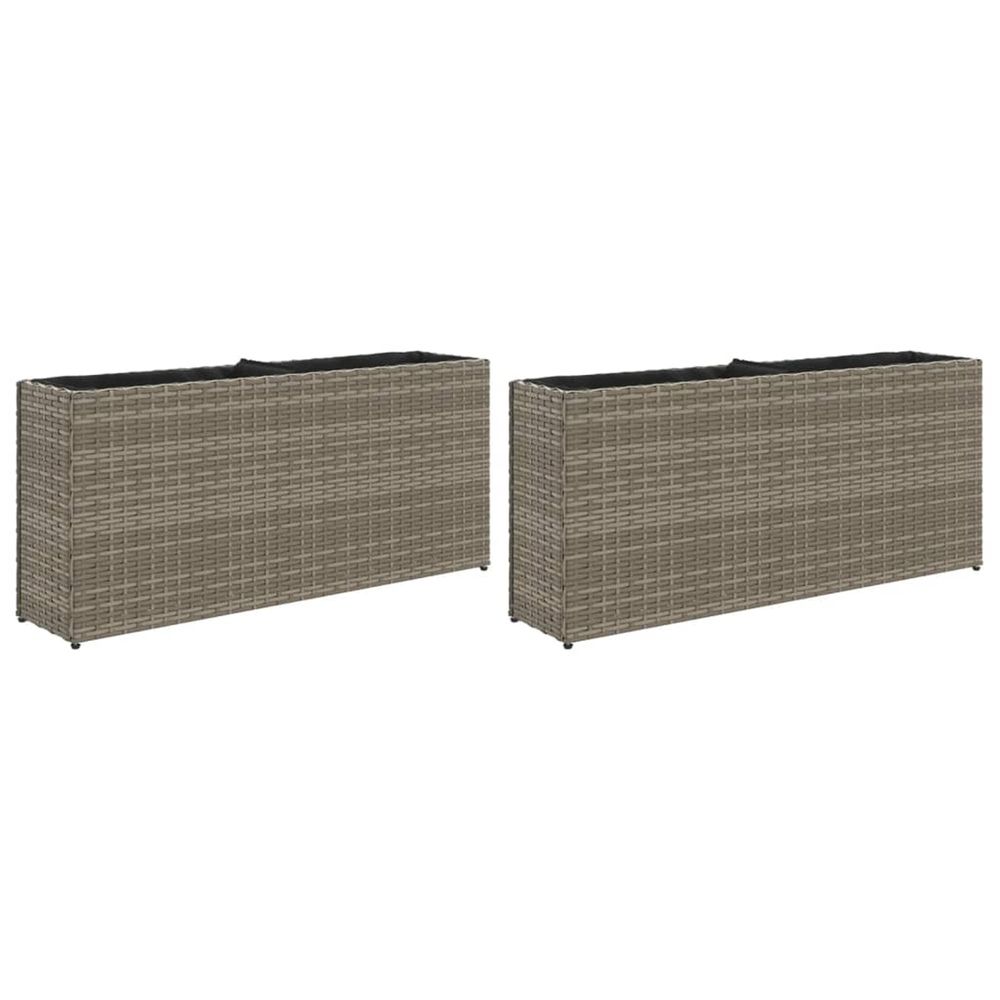 Jardinière d'extérieurs avec 2 pots 2 pcs gris 90x20x40 cm résine tressée