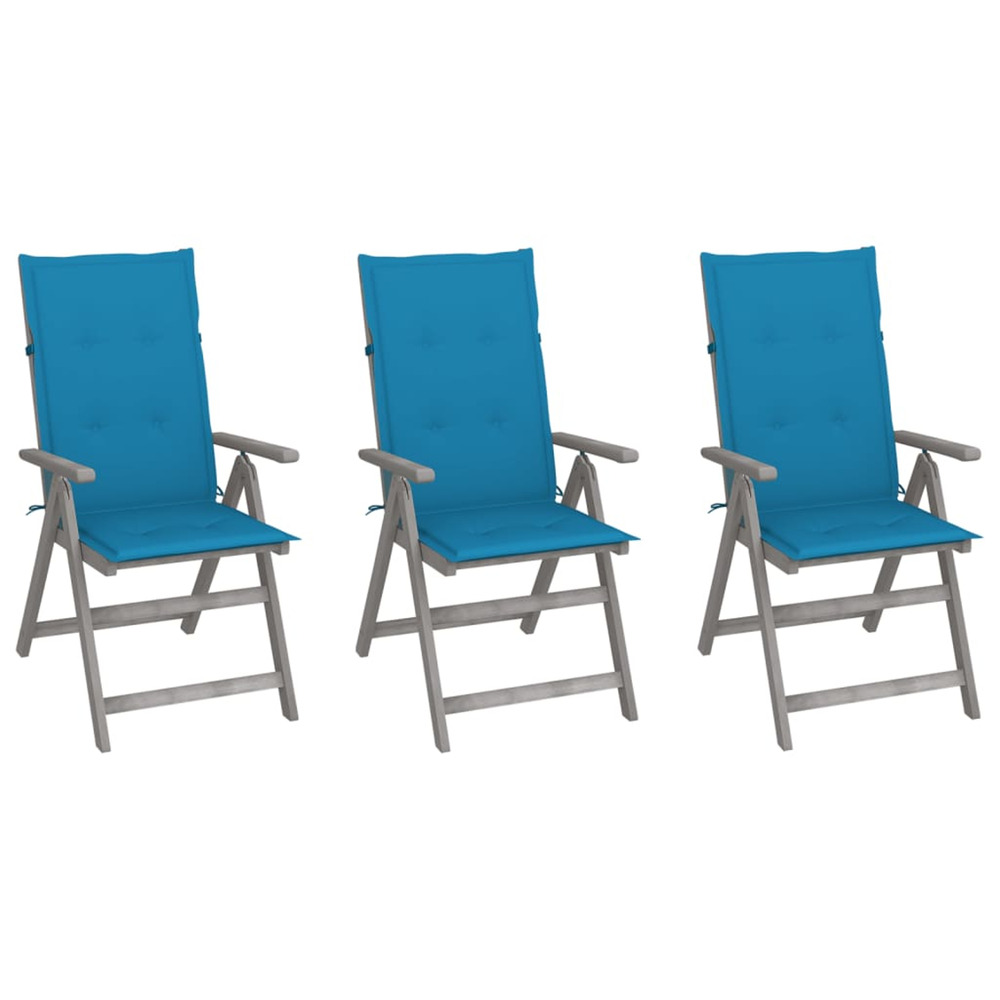 Chaises inclinables de jardin lot de 3 et coussins bois acacia