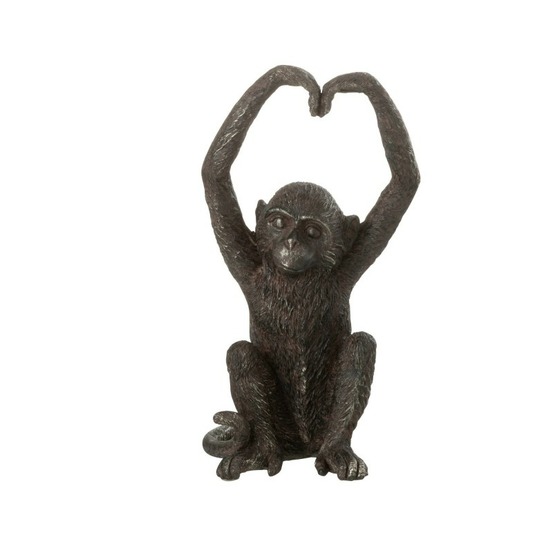 Statuette singe avec bras en coeur en synthétique marron 13x12x23 cm