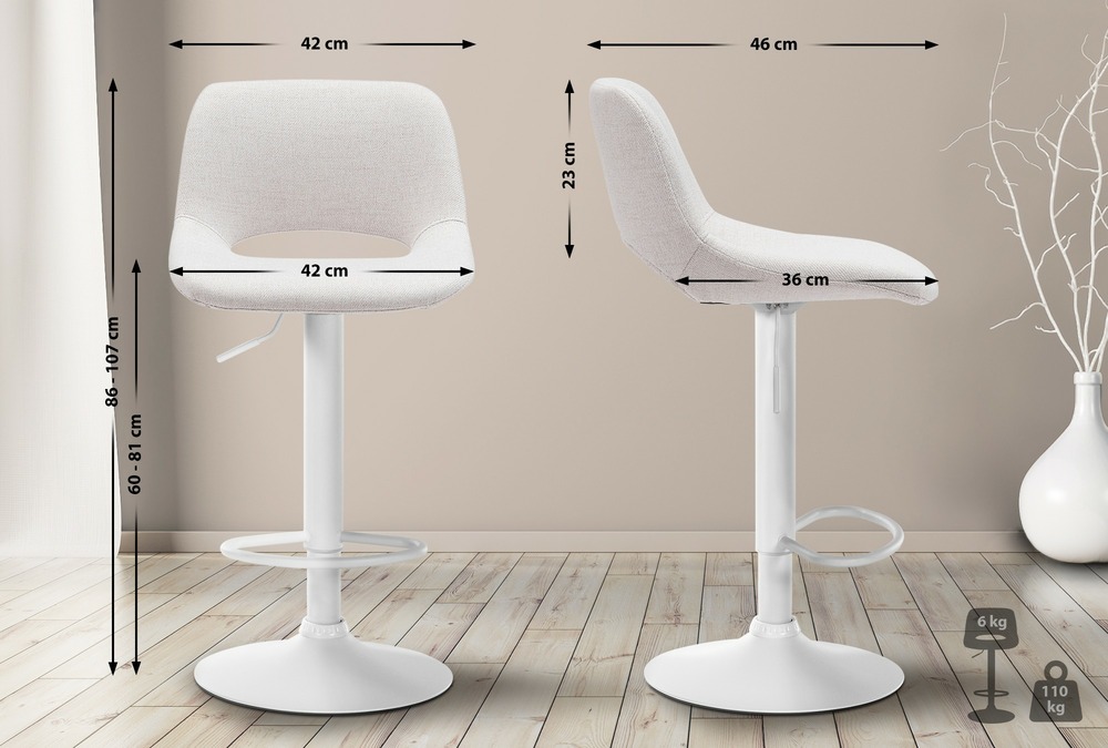 Tabouret de bar camden tissu blanc