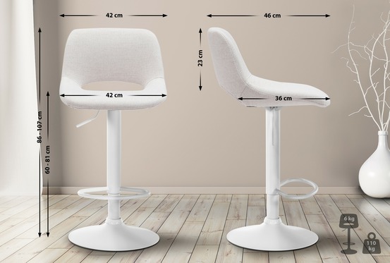 Tabouret de bar camden tissu blanc