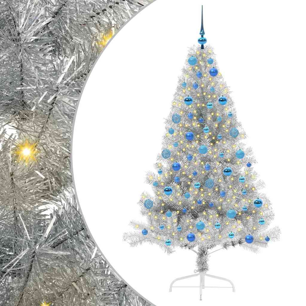 Sapin de noël artificiel pré-éclairé argent 180 cm pet