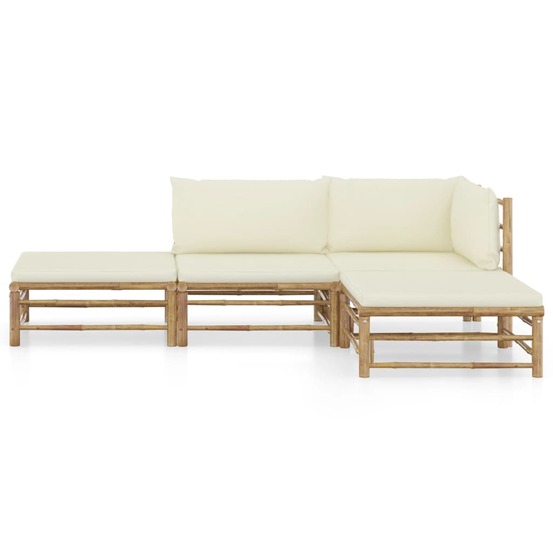 Salon de jardin 4 pcs avec coussins blanc crème bambou