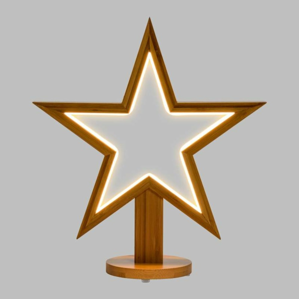 Étoile lumineuse néon blanc chaud et bois naturel clair h35cm lotti