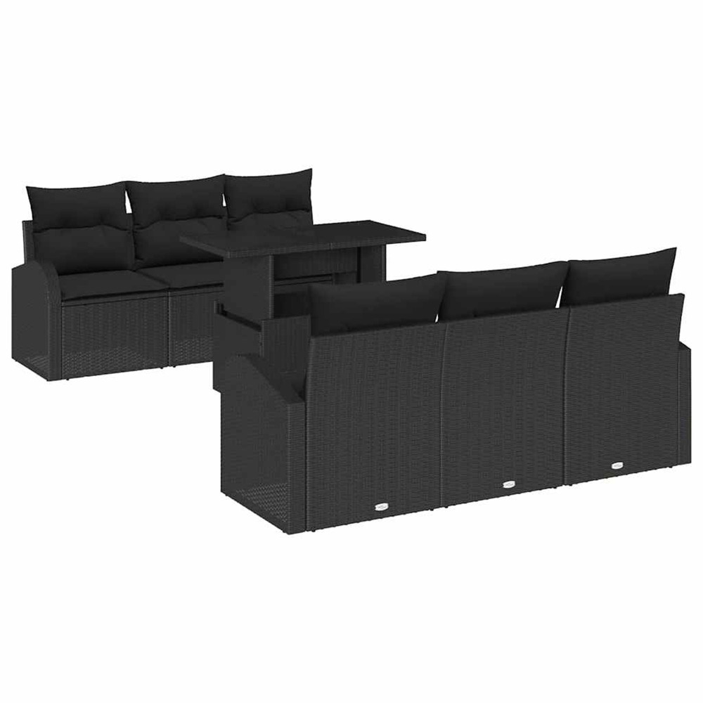 Ensemble de canapé de jardin 7 pcs noir poly rattan