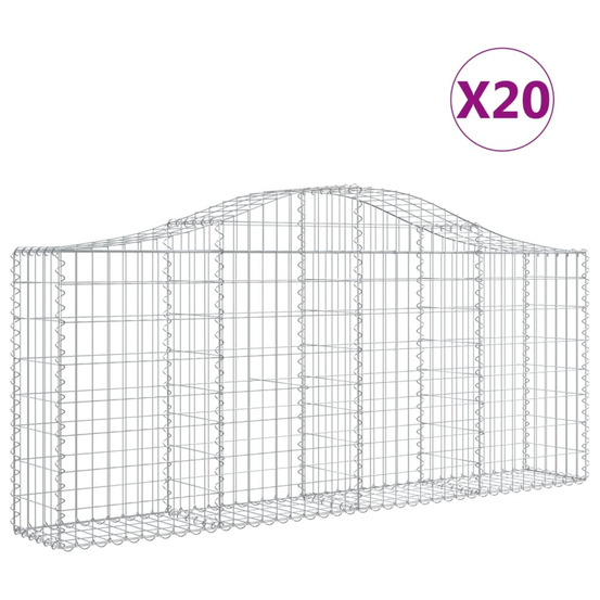 Paniers à gabions arqués 20 pcs 200x30x80/100 cm fer galvanisé