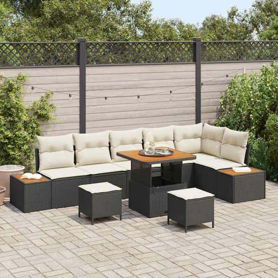 Ensemble de canapé de jardin 9 pcs noir polyrotin