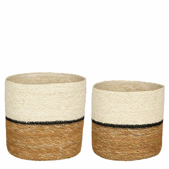 Mica decorations damian panier à plantes - lot de 2 - h20 x ø20 cm - jonc de mer - blanc