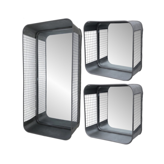 Set3 miroir rectangulaire mural décoratif industriel métal gris57-26cm