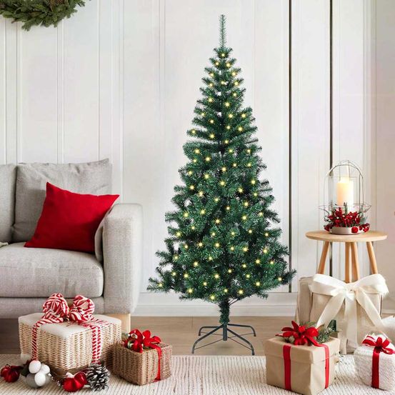 Sapin de noël artificiel 150 cm pvc avec 150 led pour fêtes intérieur extérieur vert