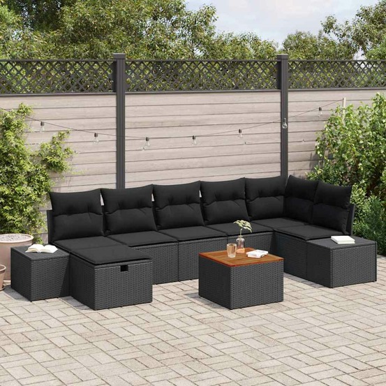 Ensemble de canapé de jardin avec coussin 8 pcs noir polyrotin