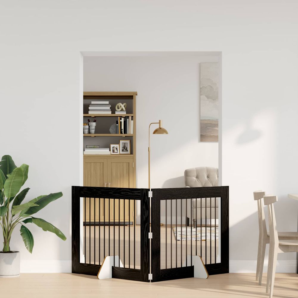 Barrière de sécurité pliable pour chien intérieur en bois avec supports 200,5cm chêne noir
