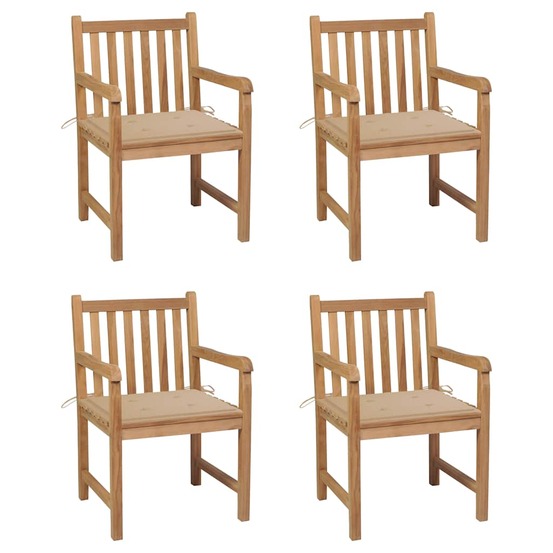 Chaises de jardin lot de 4 et coussins beige bois teck solide