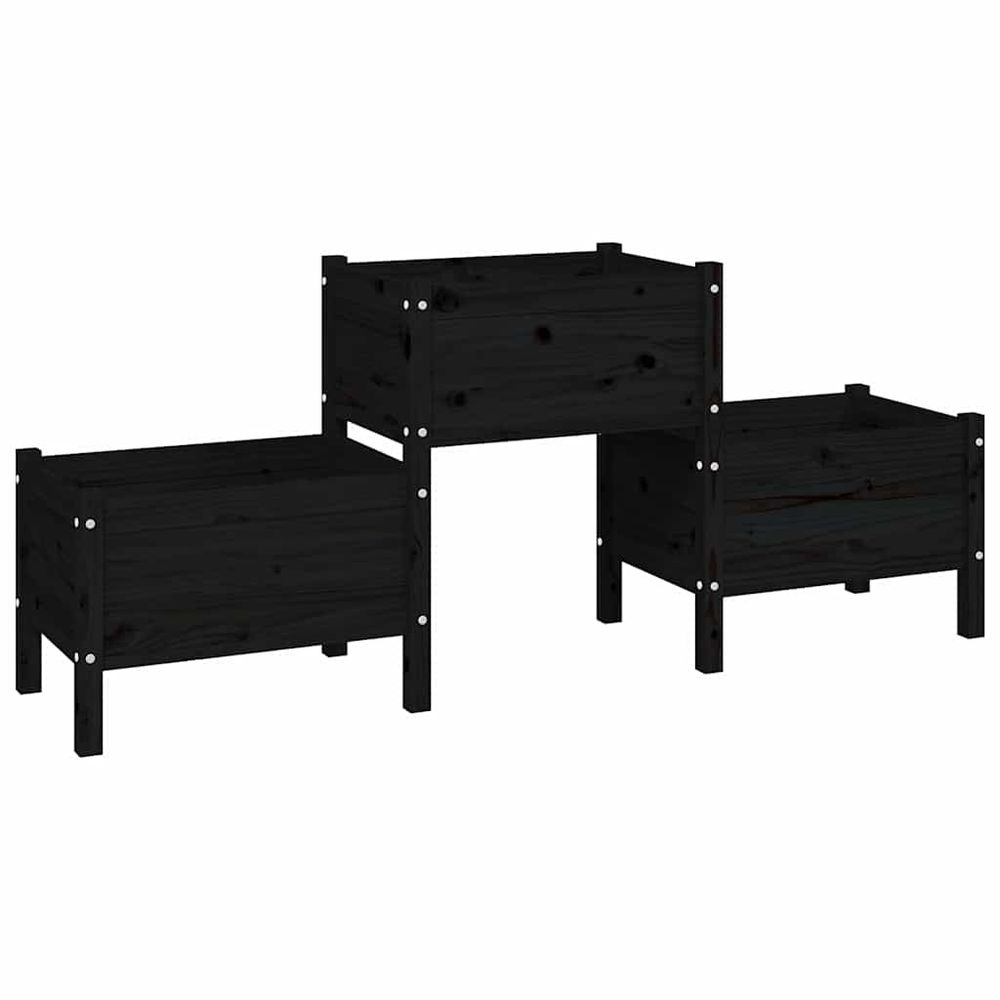 Jardinière noir 178,5x44x75 cm bois massif de pin