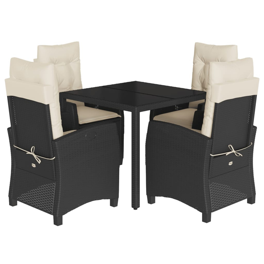 Ensemble à manger de jardin coussins 5pcs noir résine tressée