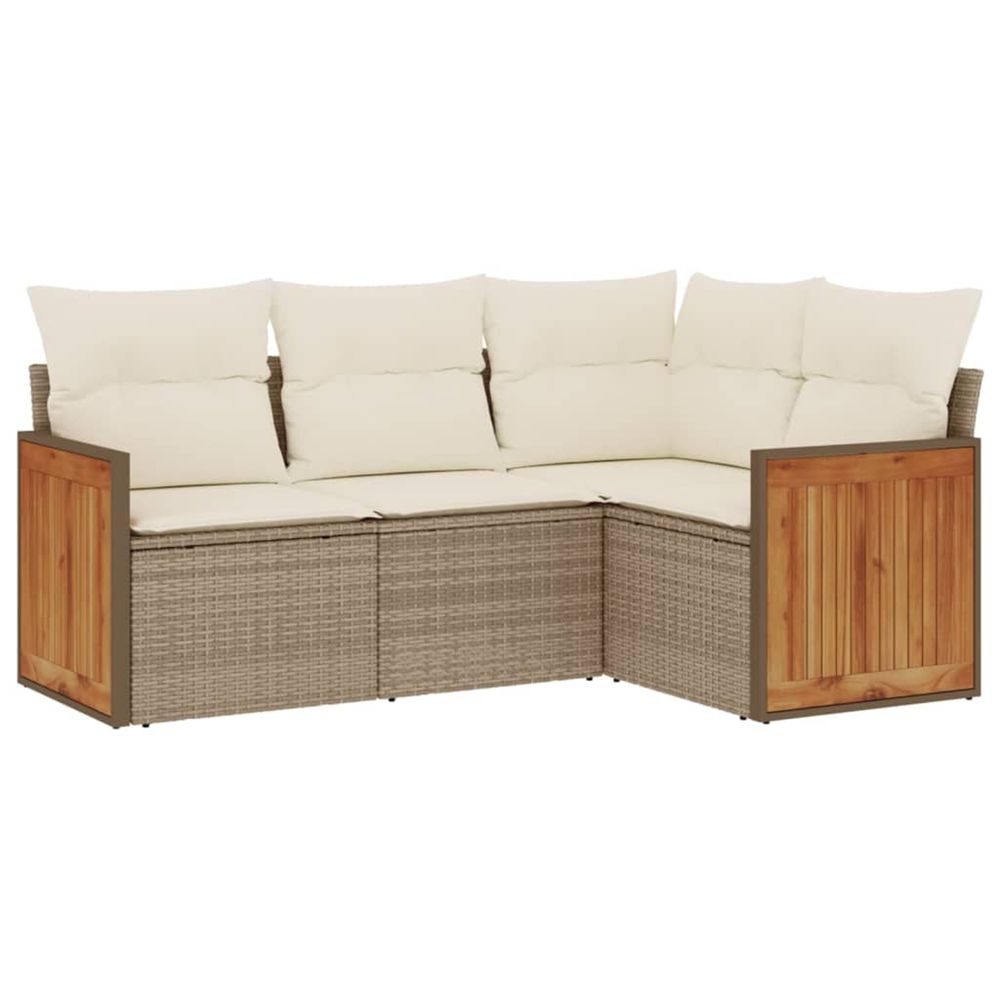 Salon de jardin avec coussins 4 pcs beige résine tressée