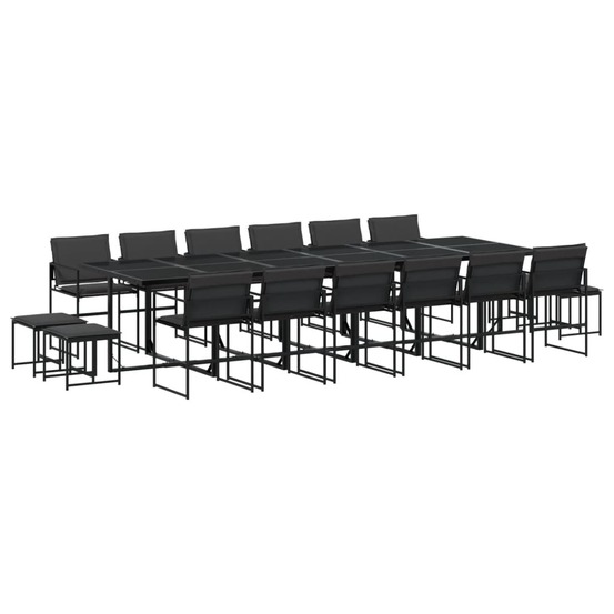 Ensemble à manger de jardin avec coussins 17 pcs noir textilène