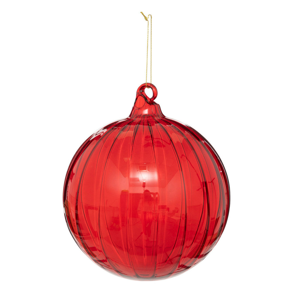 Déco sapin de noël maxi boule striée en verre d 14 cm rouge