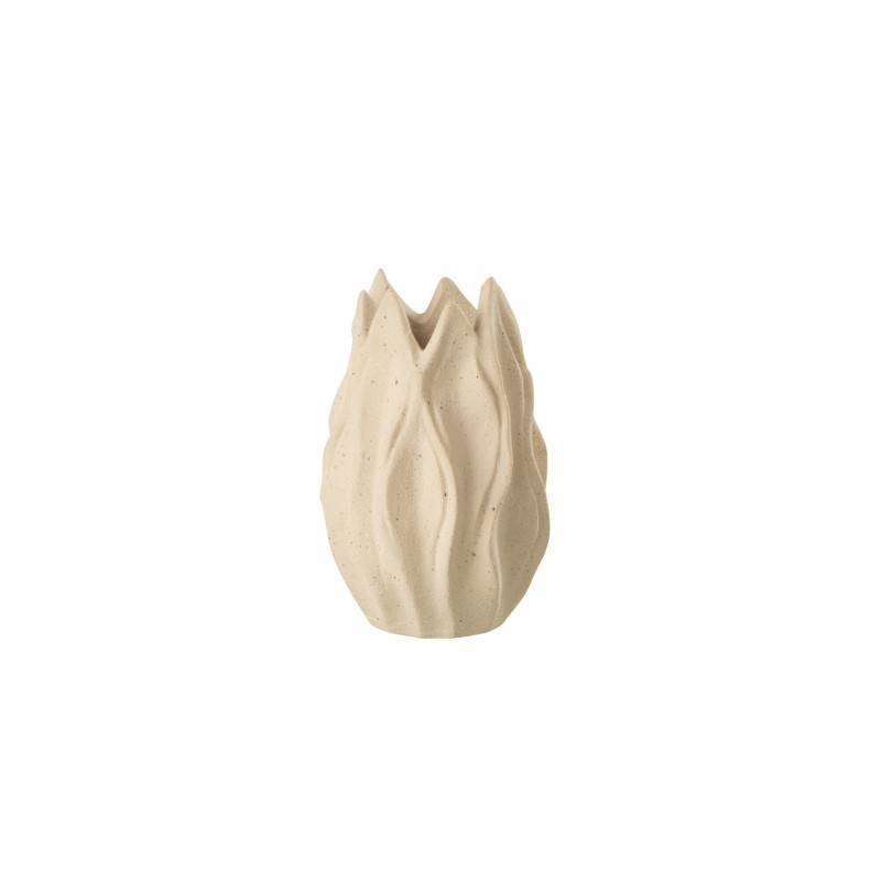 Vase ondulé en céramique beige 10x10x15 cm