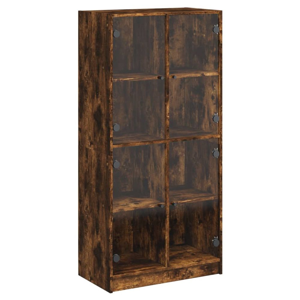 Buffet haut avec portes chêne fumé 68x37x142 cm bois ingénierie