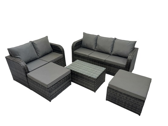 7 places ensemble de meubles de jardin avec table basse rectangulaire canapé 3 places canapé d'amour 2 grand tabourets