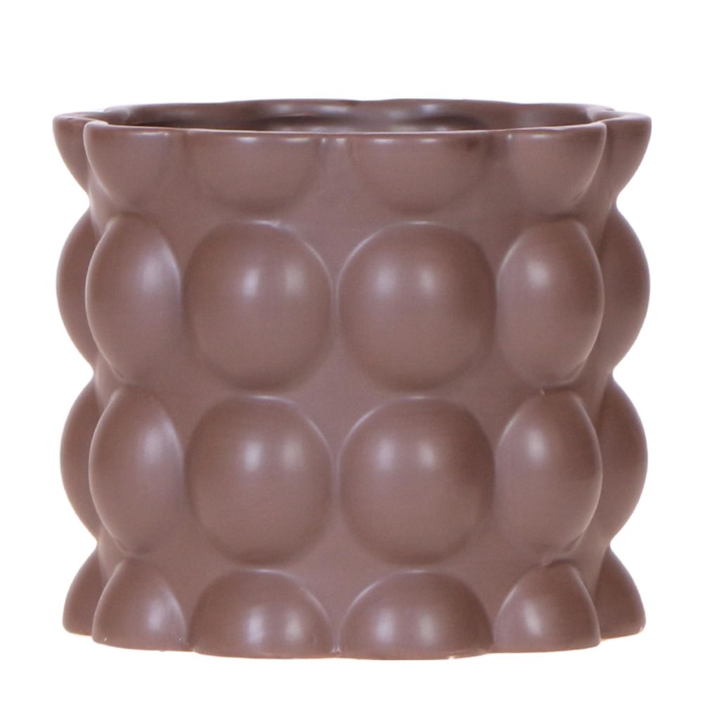 Cache-pot céramique mat texture bulles - douceur cosy - pot de 12cm - brun