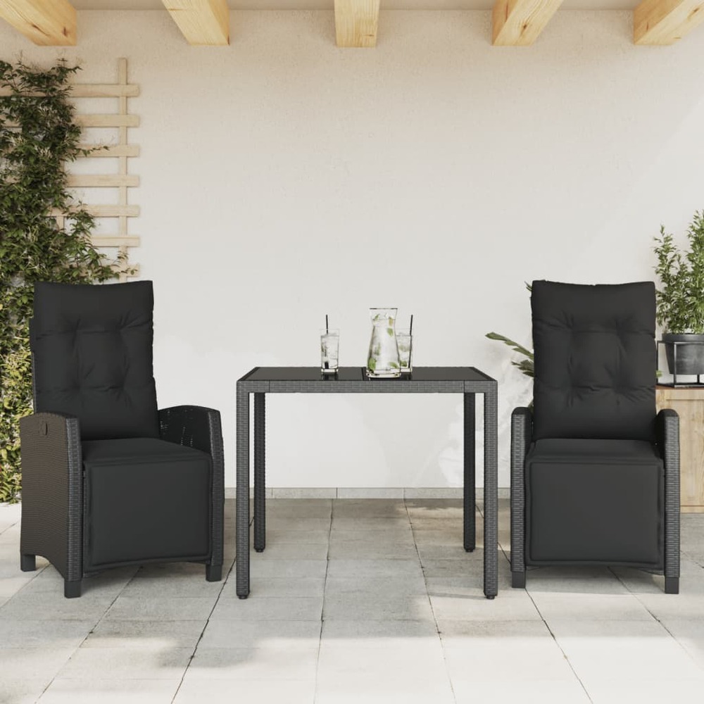 Ensemble à manger de jardin avec coussins 3 pcs noir