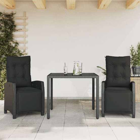 Ensemble à manger de jardin avec coussins 3 pcs noir