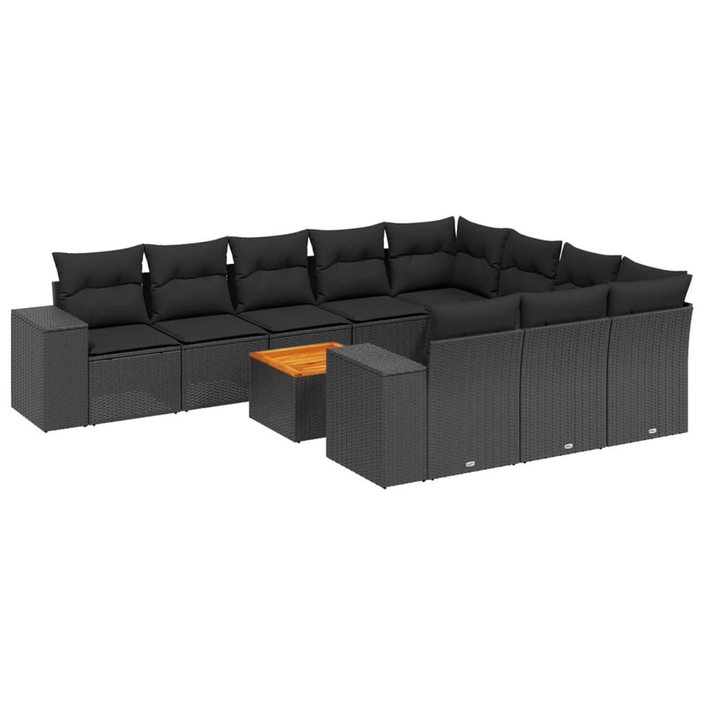 Salon de jardin 11 pcs avec coussins noir résine tressée