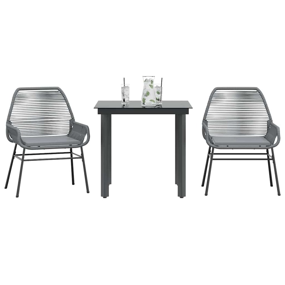 Ensemble à manger jardin coussins 3 pcs gris poly rotin verre