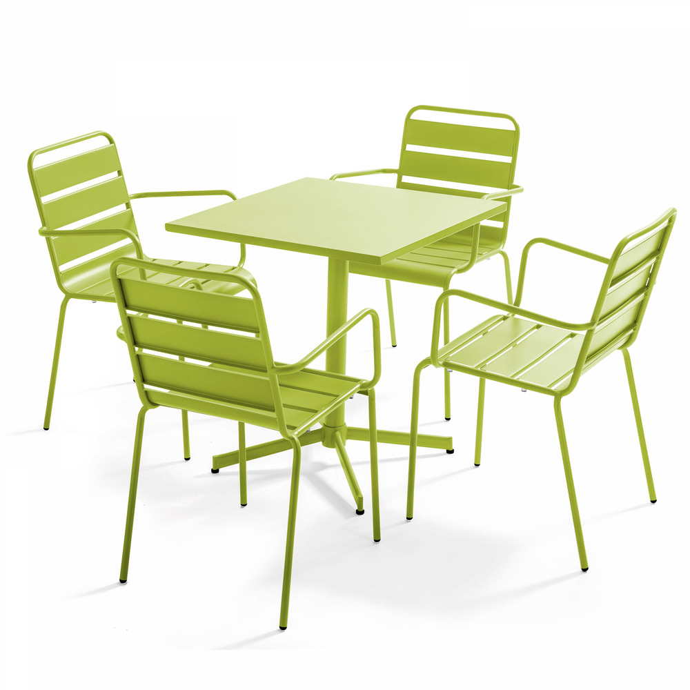 Ensemble table de jardin et 4 fauteuils en métal vert