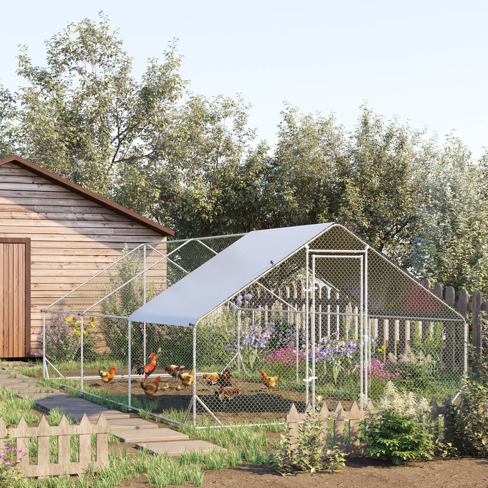 Enclos poulailler xxl acier galvanisé volière extérieure toit imperméable 18m² 3x6x2m argent - comfortxl pet living