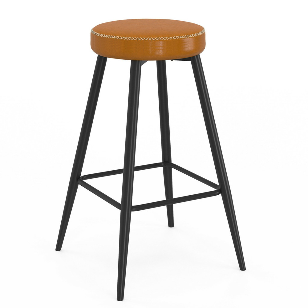 Lot de 2 tabourets de bar isaure marron avec coutures et pieds en métal noir