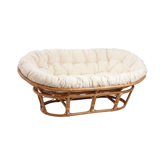 Canapé papasan 2 places en rotin avec coussin