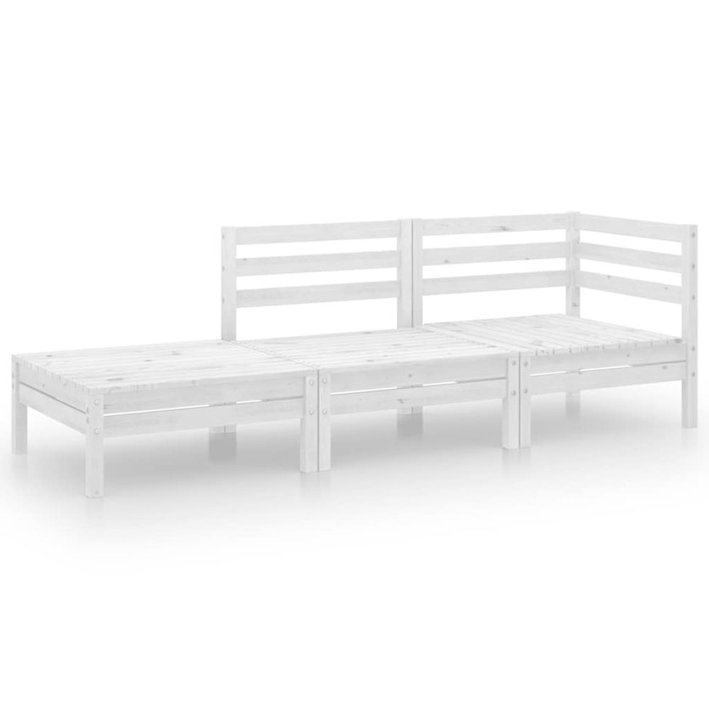 Salon de jardin 3 pcs blanc bois de pin massif