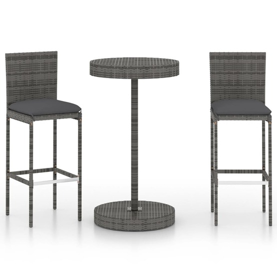 Ensemble de bar de jardin 3 pcs et coussins résine tressée gris