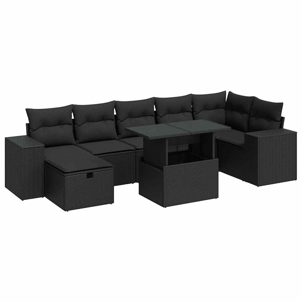 Salon de jardin 5 pcs avec coussins noir résine tressée