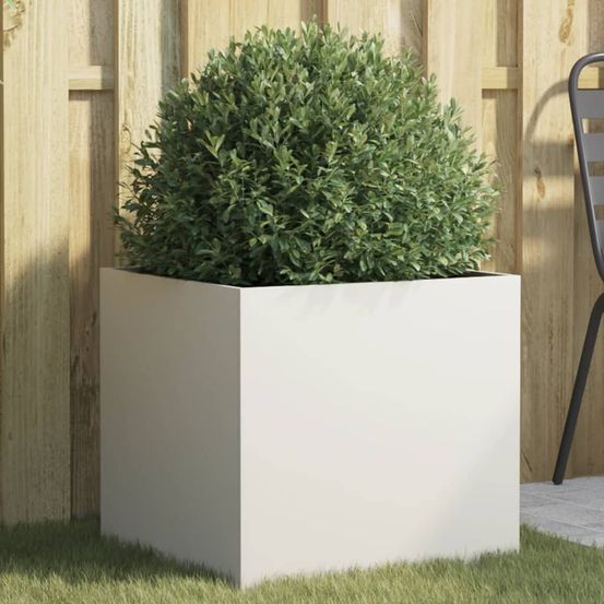 Grande jardinière carrée acier blanc pour terrasse et jardin 49cm