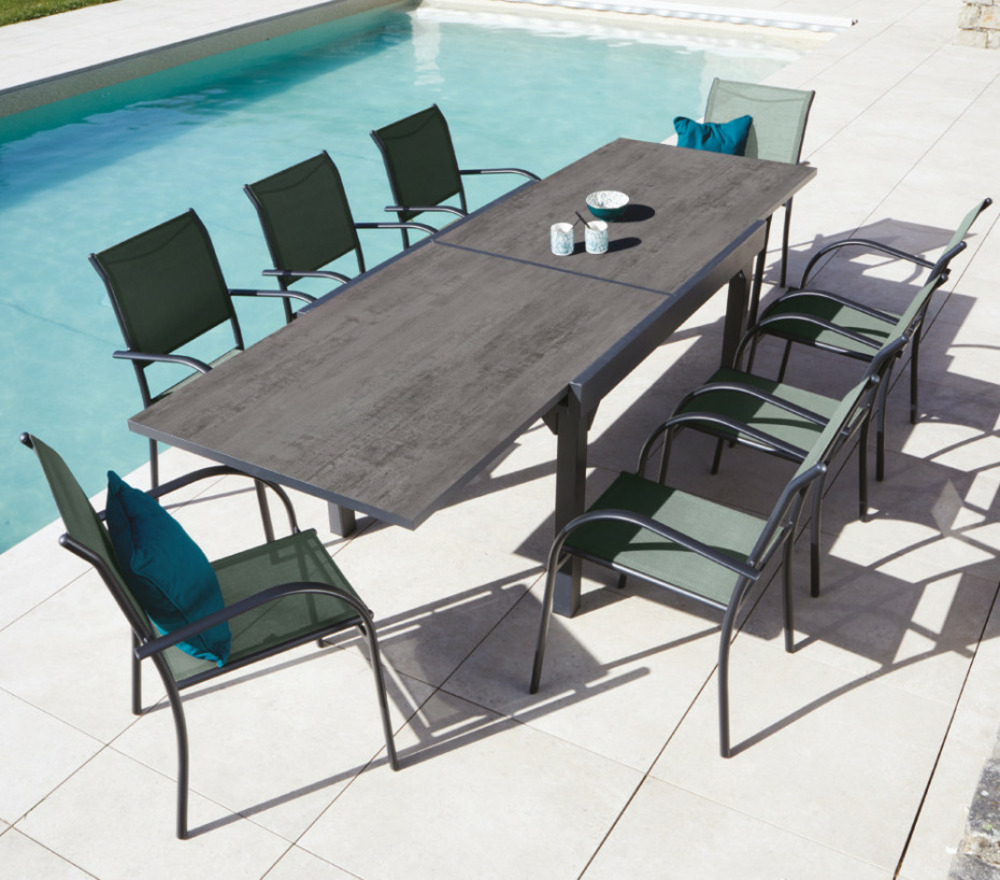 Ensemble table et chaises de jardin - 8 places - vert sauge - honfleur xl spc beziers ardoise