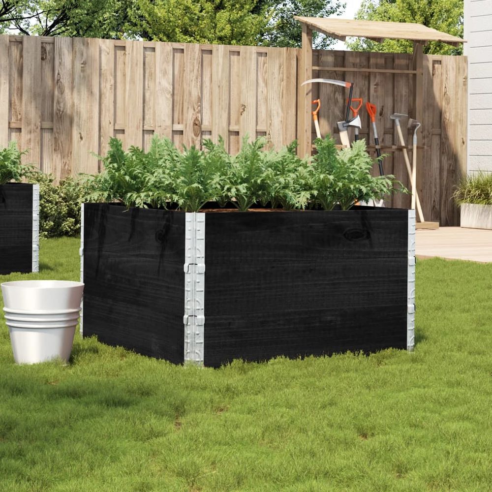 Carré potager haut design modulable en pin massif – jardinière cube empilable pour terrasse – 100cm noir