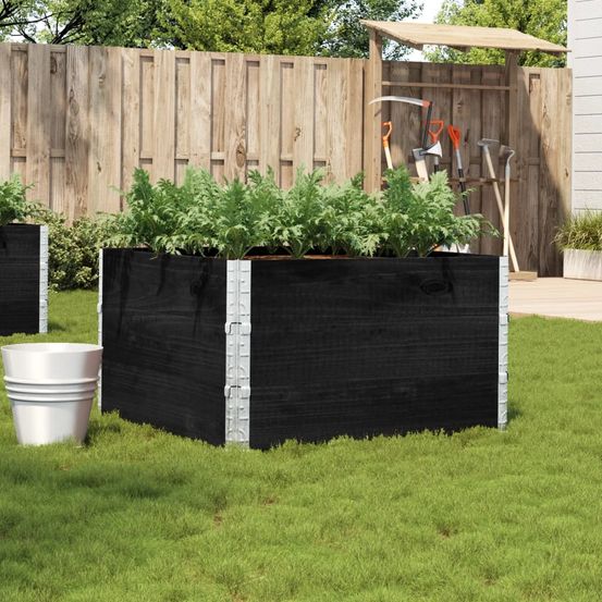 Carré potager haut design modulable en pin massif – jardinière cube empilable pour terrasse – 100cm noir