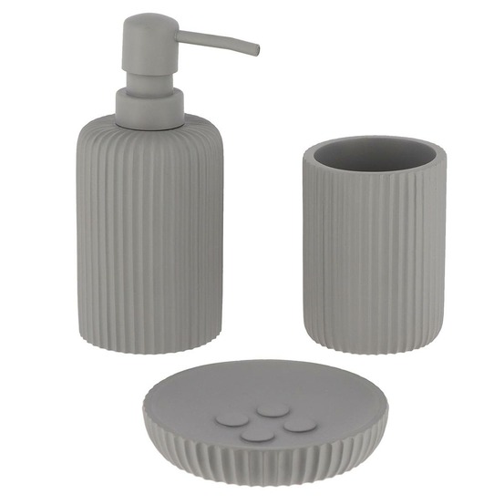Set gobelet distributeur a savon et porte savon polyresine striee - gris