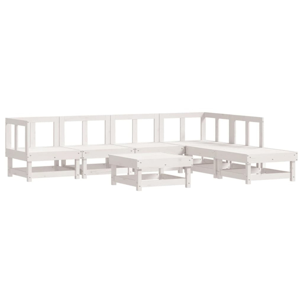 Salon de jardin 7 pcs blanc bois de pin massif