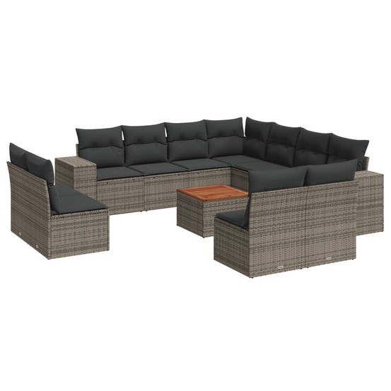 Salon de jardin avec coussins 12 pcs gris résine tressée