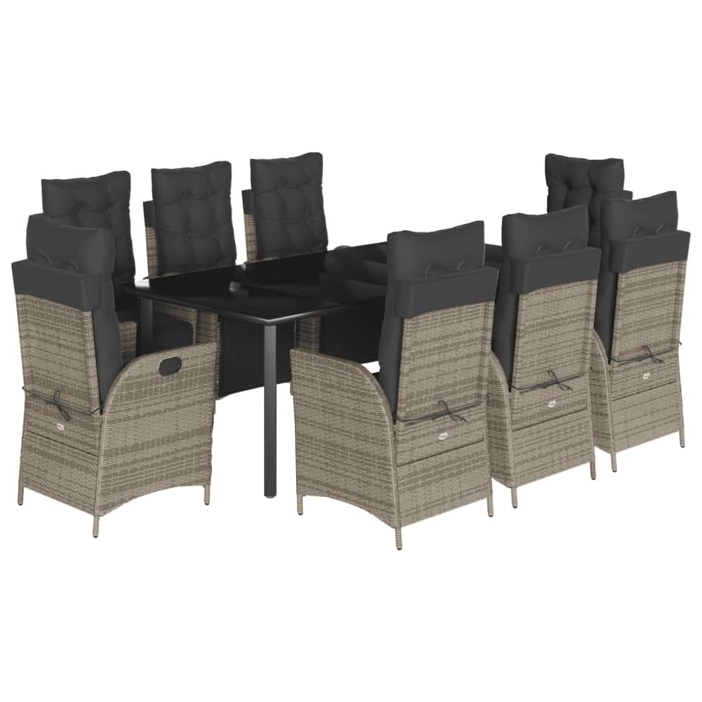 Ensemble à manger de jardin 9 pcs coussins gris résine tressée