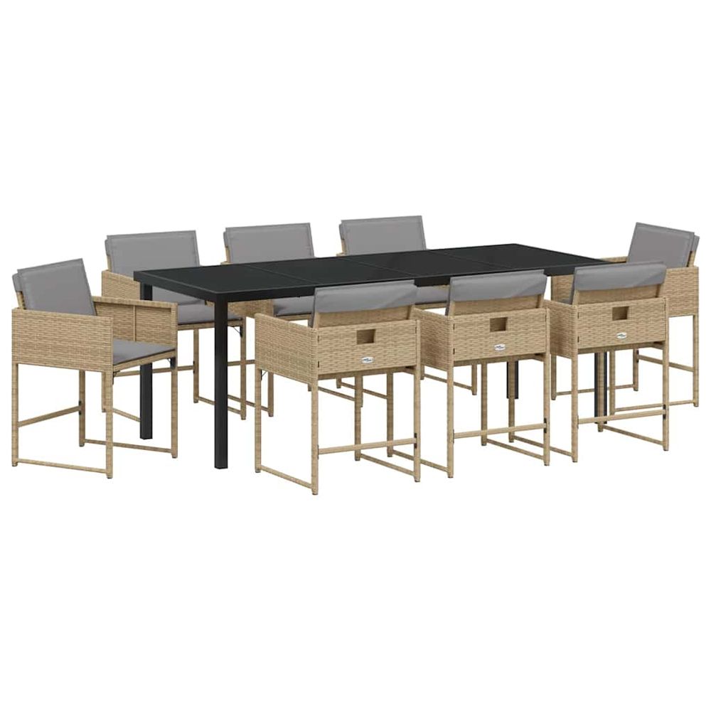 Ensemble de salle à manger pour jardin 9 pc beige polyrotin